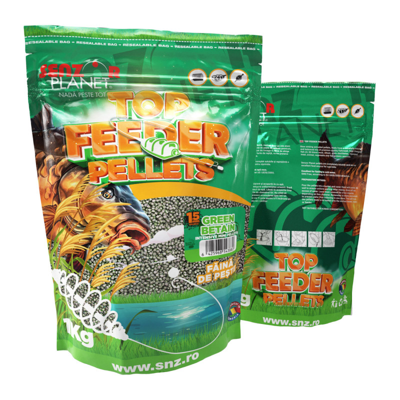 Top Feeder Pellets Green Betain 1.5mm 1kg - Pelete Nutritive pentru Pescuit la Feeder