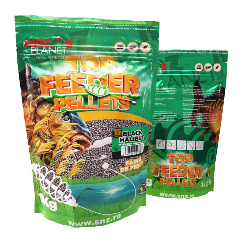 Top Feeder Pellets Black Halibut 1.5mm 1kg - Pelete Aromate pentru Pescuit la Feeder
