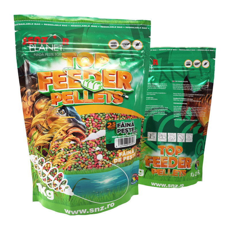 Top Feeder Pellets Făină de Pește & Sare 2.5mm 1kg - Pelete Nutritive pentru Pescuit la Feeder