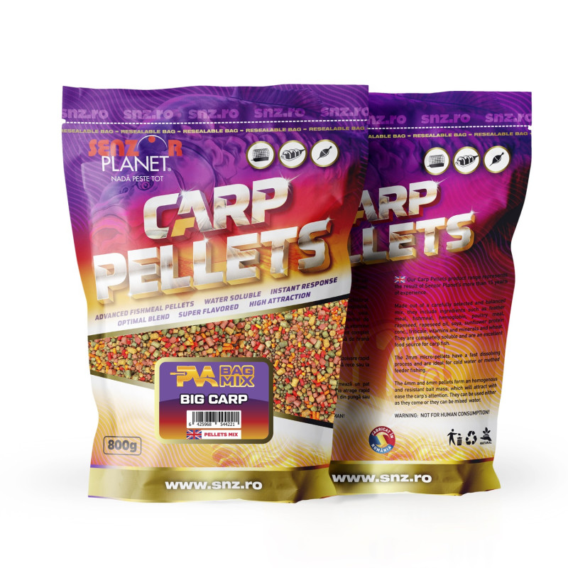 PVA Bag Mix Big Carp 800g - Peleți pentru Atragerea Crapilor Mari
