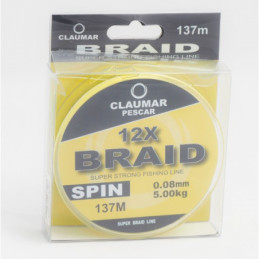 Fir Textil Claumar Spin 12X Super Braid 137m, 5Kg, 0.08mm, Galben Fluo